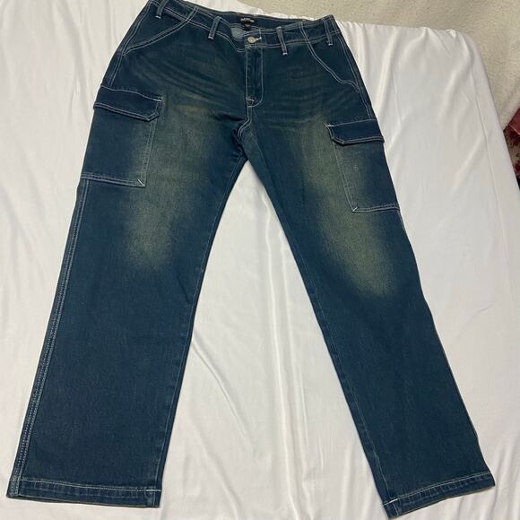 True Religion Jeans Baggy Carpenter Cargo Grunge Dirty Style  Size 34 Fits 38 - Picture 1 of 16